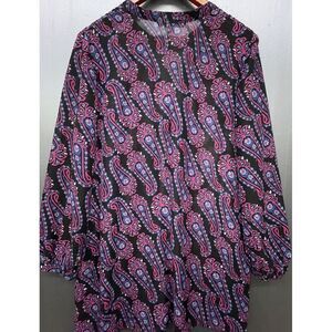 Chadwicks Shirt Women L Black Purple Paisley Sheer Lightweight Boho Top Blouse